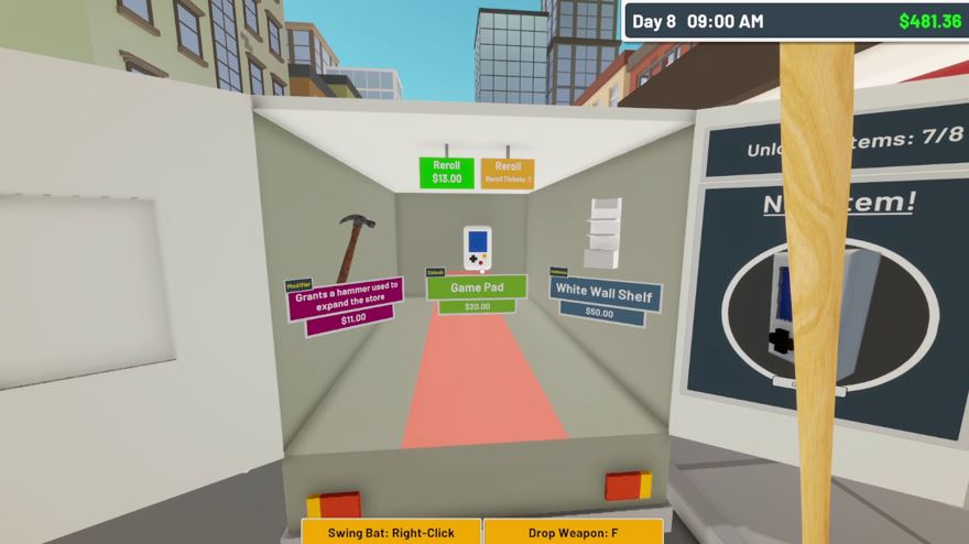 《GameStonk Simulator》貨車進貨畫面,可購買遊戲商品和店面升級道具