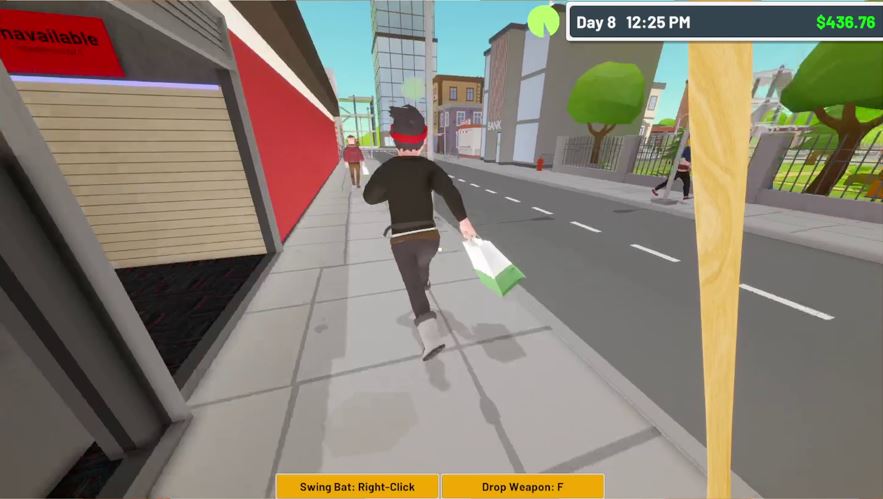 《GameStonk Simulator》遊戲畫面,玩家追捕店內小偷